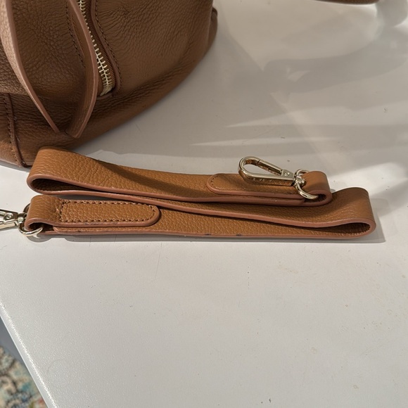 Mina Baie Los Angeles Leather Bag Backpack Travel Work Diaper Camel Tan Large - Picture 16 of 16